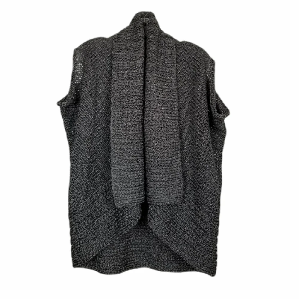 Club Monaco Gray Metallic Open Front Cardigan Sleeveless Vest Open Knit Size XS